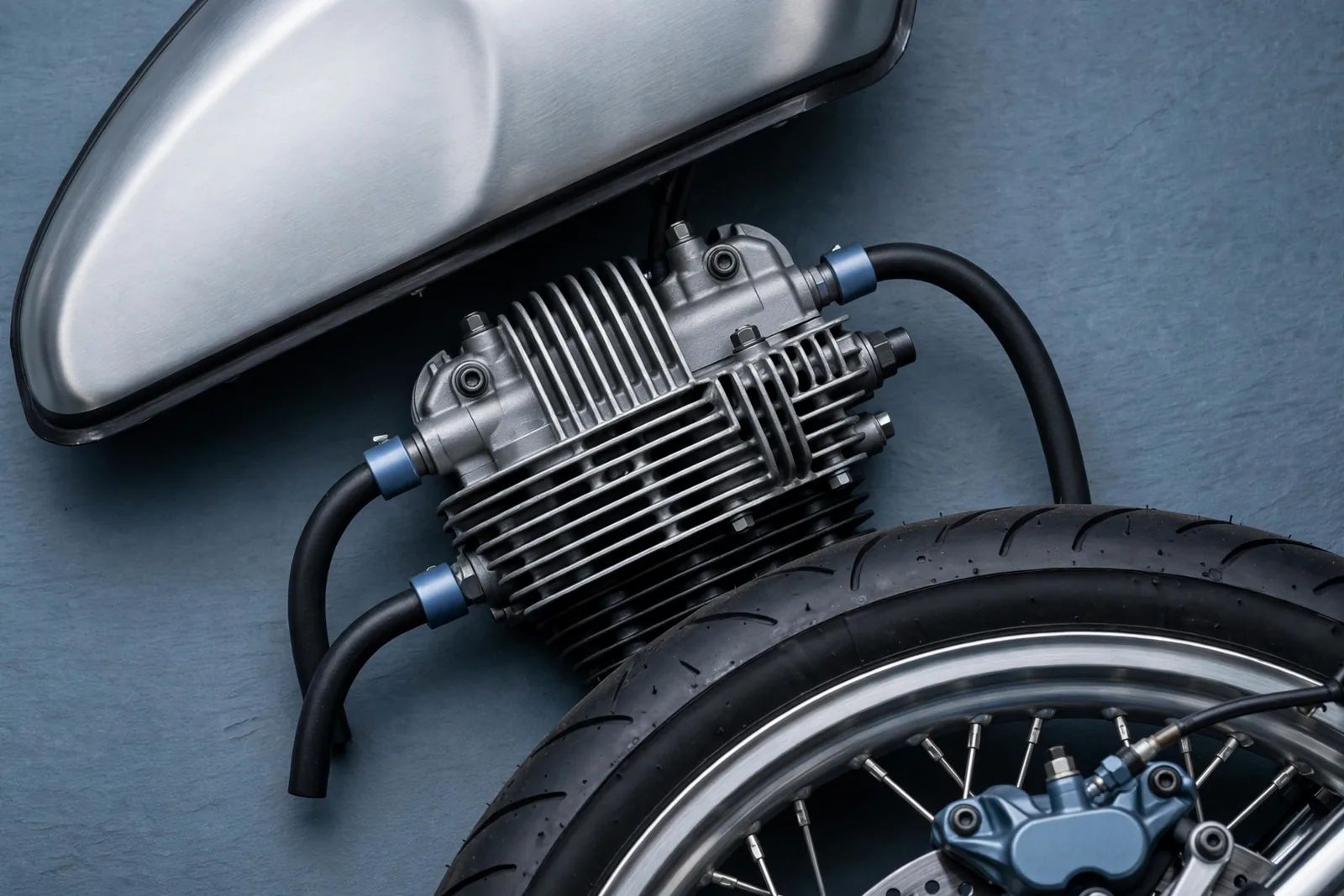 Motorcycle engine and wheel details for a structured vehicle request